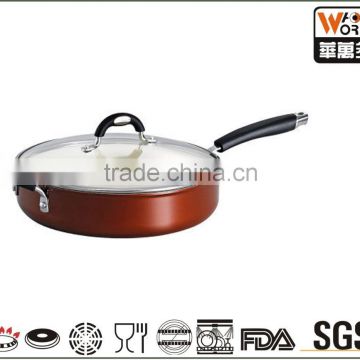 Ceramic Non-Stick Flanging Aluminum Deep Fry Pan with Glass Lid