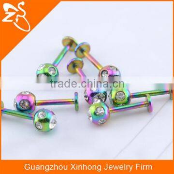 rainbow anodized plated crystal lip piercing jewelry