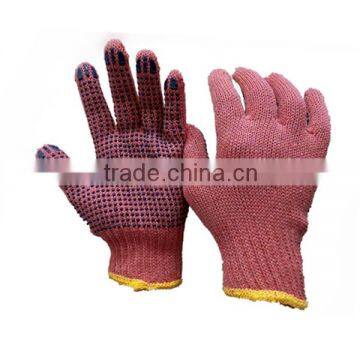 China Supplier Poly Cotton Kitted Safety Orange PVC Dots Gloves