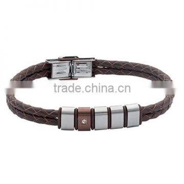 Fashion Unsex 8mm brown wave Leather Stainless Steel Bracelet for men & women