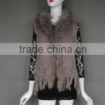 Fashion knitted shawl rabbit fur shawl with tassel