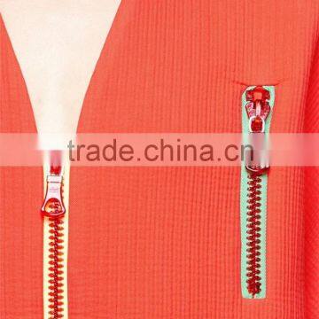 2015 Garment Factory Orange Stripe Zip Ladies Coat, Women Long Sleeve Jacket photo-6