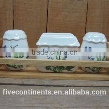 New lavender design ceramic salt and pepper shaker set with wood