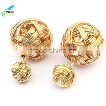 High quality alloy double spherical bolt earrings fashion jewelry