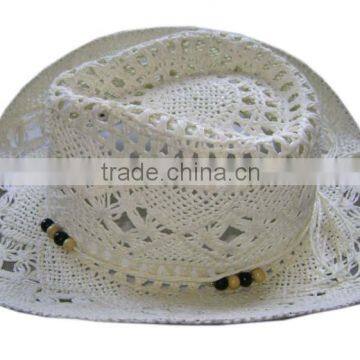 Lady hollow straw hat with lace