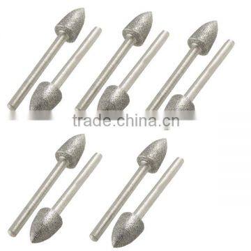 10 x 10mm Cone Head Diamond Mounted Points Grinding Burs 60mm Length