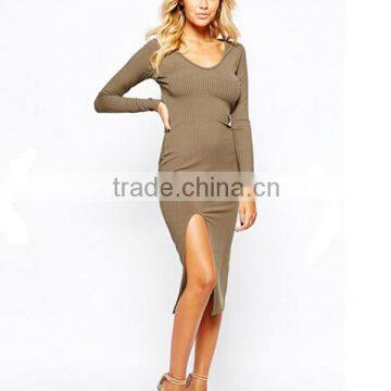 newest design Long Sleeve Fashion Slim High Slits bifurcate dresses for women factory Manufacturer