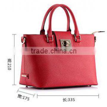 Red Lock Closure Ladies Bag Hard Leather Women Tote Made in China photo-2