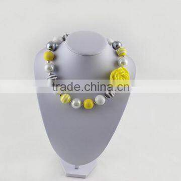 gray and yellow summer flower fashion kid jewelry chunky necklace