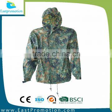 190T NYLON FABRIC CAMOUFLAGE PA COATED FOLDABLE RAINCOAT JACKET WINDBREAKER FOR PROMOTION