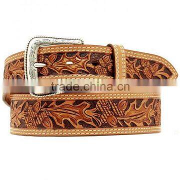 Hot Sale Western Men's Removable Buckle Leaf Tooled Belt For Cowboy