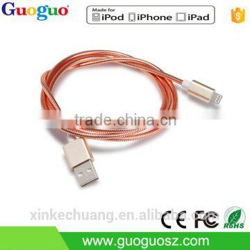 guoguo 1 Meter 3ft metal Braided High Speed MFi Cable Usb 2.0 Tangle-free Charging cable