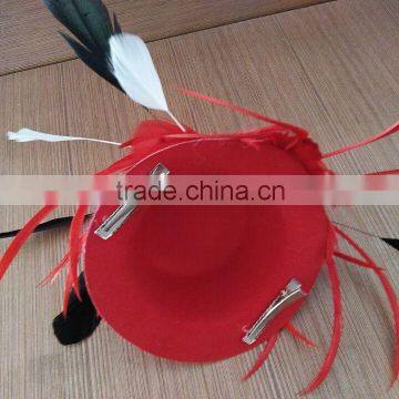 2016 New Fashion Red Party Girl Hair Decor Feather Mini Top Hat With Clips photo-3