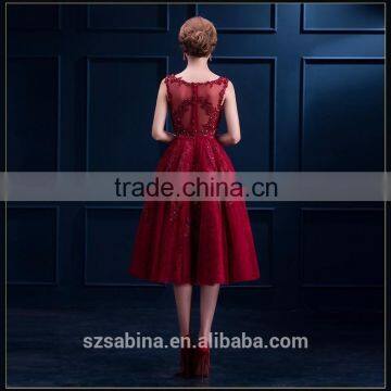 Top Quality Last Designs Round-neck Sleeveless Knee-length Lace Wedding Dress photo-3