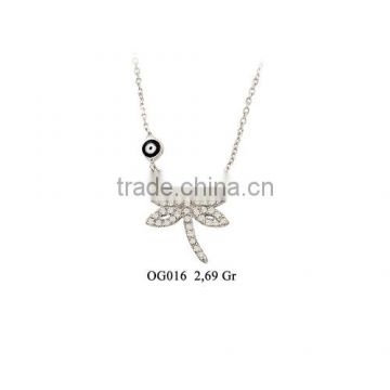 14K Solid Gold Dragonfly Charm Necklace