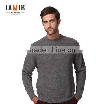 Men Pure Cashmere Pullover Sweater, Simple Grey Round Neck Sweater