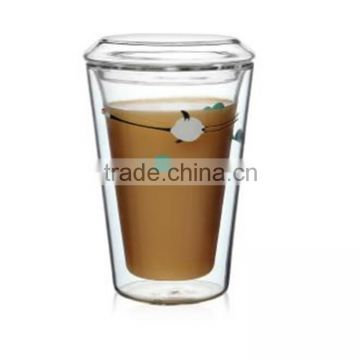 Stockage & promotional 300ml Heat resistant borosilicate glass coffee cup with glass lid for drinking