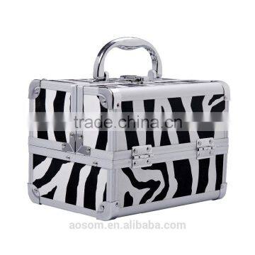 Soozier Zebra Print Professional Mirrored Makeup Artist Cosmetic Travel Mini Case with Pull-Out Tray