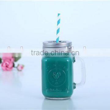 Glass Mason Jar With Handle Glass Mugs Straw Lid photo-2