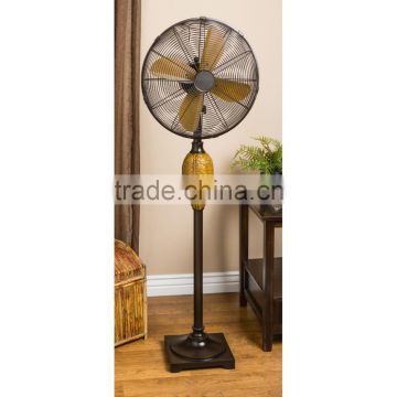 16'' Vintage Metal Pedestal Fan with Woven-Wicker