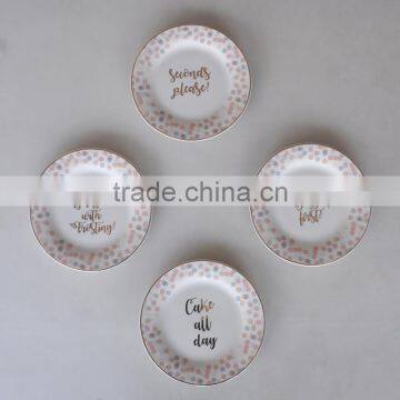 Porcelain Dessert Gold Decal Plate Set, Dish Plate