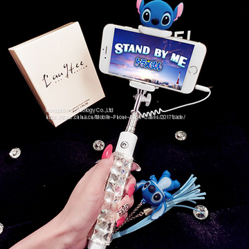 Миниатюрный складной и выдвижной монопод для селфи в стиле мультфильмов с алмазной отделкой photo-5