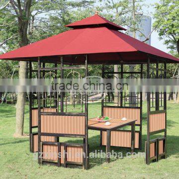 3*3m cheap simple design outdoor garden iron gazebo with canopy plastic wooden with table and chair