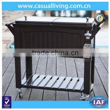 Outdoor 80 Quart Black Metal Cooler Trolley with Wheels ice box