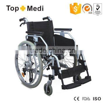 Topmedi hot selling comfortable aluminum manual wheelchair for elderly and handicapped