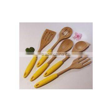 2017 bamboo scoop with colorful silicone handle