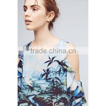 Women Clothing Floral Print Cold Shoulder Top Latest Saree Blouse Designs photo-2