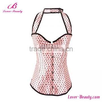 Pink Dot Pattern Overbust Gothic Plus Size Corset Steampunk