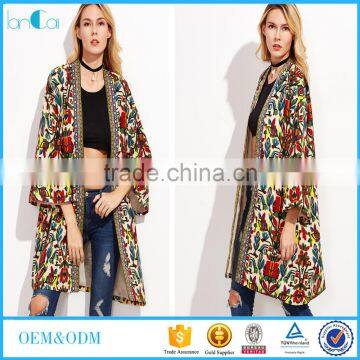 Colorful open front outwear with tribal print Indian women fashion kimono new design