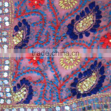 PHULKARI GEORGETTE DUPATTA SHAWL, Sequin Hand Embroidery Dupatta photo-4