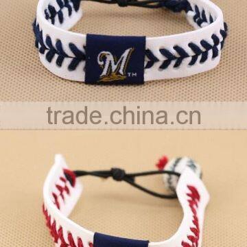 U.S. Major League Baseball leather braided bracelet, baseball sports leather bracelet,custom logo leather bracelet for promotion