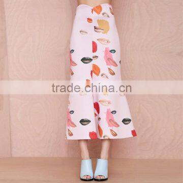 MGOO High Quality Wholesale Women Long Skirts With Block Print Midi High Waist Skirts 15146A360 photo-3