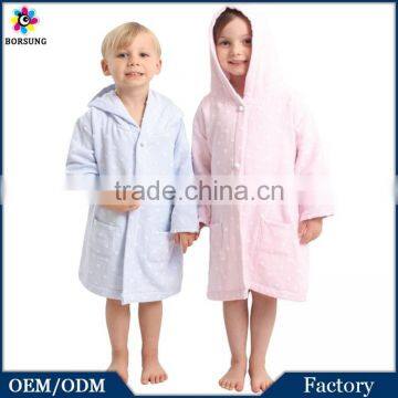 Pink/Blue Boys Girls Unisex 100%Cotton Long Sleeve Muslin Robe Funny Kids Hooded Polka Dots Pink Dressing Gown Bathrobe