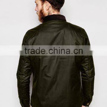 2016 Men's Green Leather Cotton Wax Jacket Slim Fit photo-2