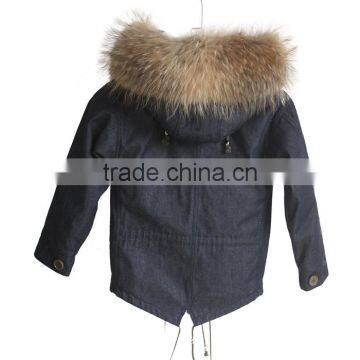 Myfur Latest Design Kids Jeans Parka With Sheep Shearing Fur Lining And Raccoon Fur Hooded Parka for Children photo-6
