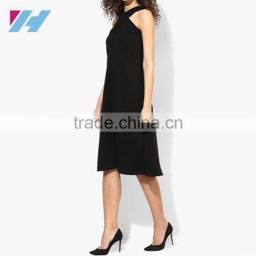 YIHAO New Fashion Apparel Sleeveless Black Solid Shift Dress Women Casual Bandage Midi Dress photo-3