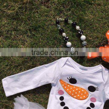 Baby Clothes Winter Boutique Smiling Face Baby Rompers White Tutu Dress Long-sleeve Girls Matching Necklace and Bow Jump Suits photo-3