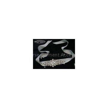 5.2 CM Ribbon Silver Beaded Rhinestone Bridal Sash , Handmade