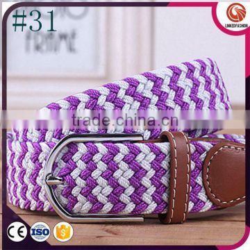 Mens Braided Woven Elastic Stretch Belt With Matching Leather Covered Buckle