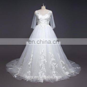 white High-end customize handmade applique and beading wedding dresses and bridal gown