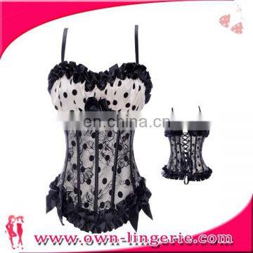 Classic Wholesale Front Three Bows and Lace Corset With Straps and Dots Printing Corset photo-2
