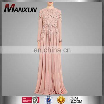 Ladies Dusty Pink And Silver Maxi Dress Women Soft Crepe Long Sleeves Bridesmaid Prom Dresss