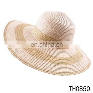 Stylish Lady Stripe Paper Wide Brim Floopy Summer Women Supreme Hats