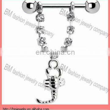 316L stainless steel scorpion dangle cool chain nipple rings piercing body jewelry