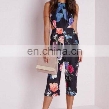 BS60003 CHINA WHOLESALE FLORAL CROSS BACK CULOTTE JUMPSUIT BLACK SEXY LADIES