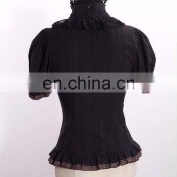 Steampunk Victorian Gothic Short Sleeves Shirt With Jabot Collar photo-4